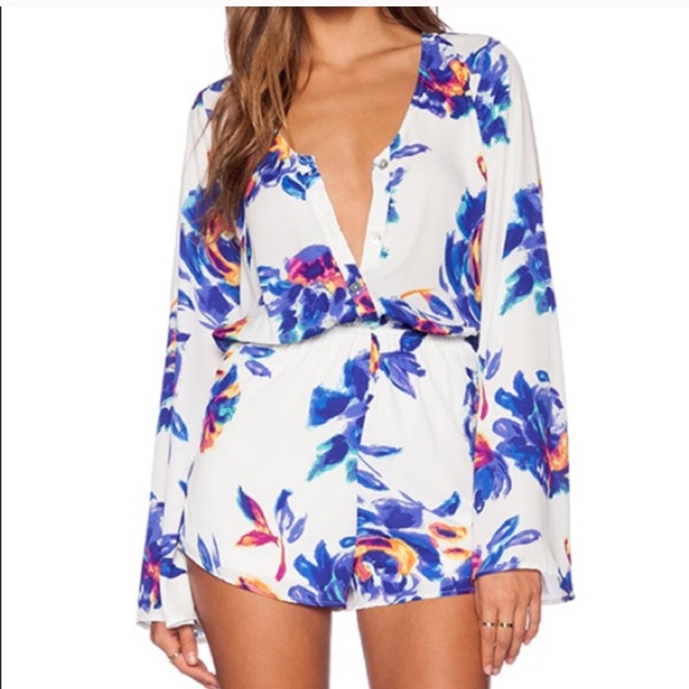 EUC Mumu Red Rocks Romper - Petal Paint